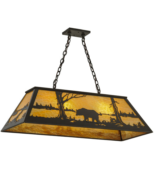 Meyda Lighting Bear at Lake 39" 6-Light Timeless Bronze Island Pendant Light With Beige Art Shade Glass