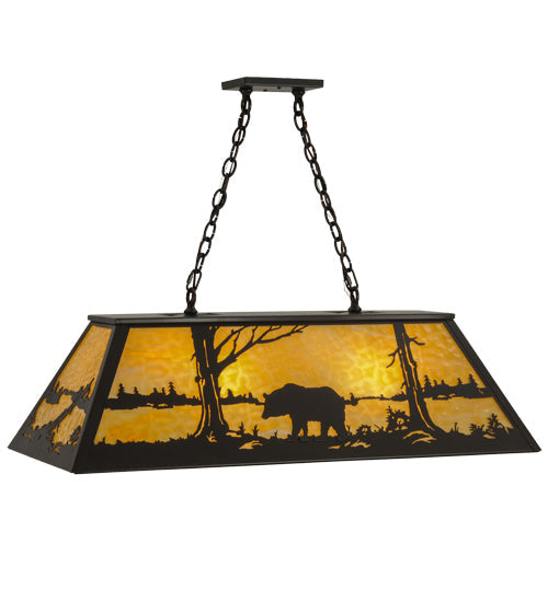 Meyda Lighting Bear at Lake 39" 6-Light Timeless Bronze Island Pendant Light With Beige Art Shade Glass