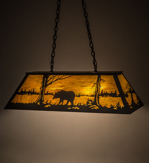 Meyda Lighting Bear at Lake 39" 6-Light Timeless Bronze Island Pendant Light With Honey Art Shade Glass