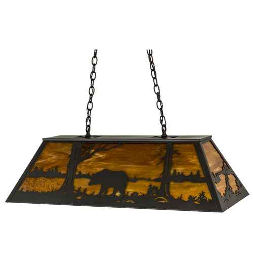 Meyda Lighting Bear at Lake 39" 6-Light Timeless Bronze Island Pendant Light With Honey Art Shade Glass