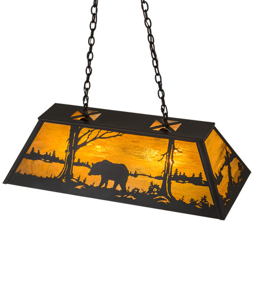 Meyda Lighting Bear at Lake 39" 6-Light Timeless Bronze Island Pendant Light With Honey Art Shade Glass