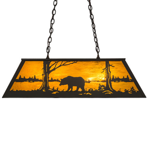 Meyda Lighting Bear at Lake 39" 6-Light Timeless Bronze Island Pendant Light With Honey Art Shade Glass