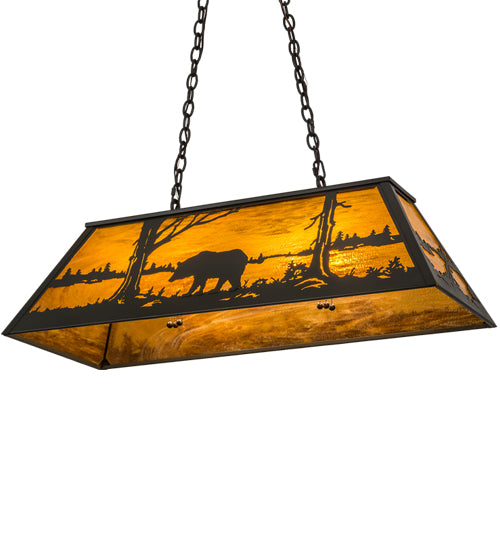 Meyda Lighting Bear at Lake 39" 6-Light Timeless Bronze Island Pendant Light With Honey Art Shade Glass