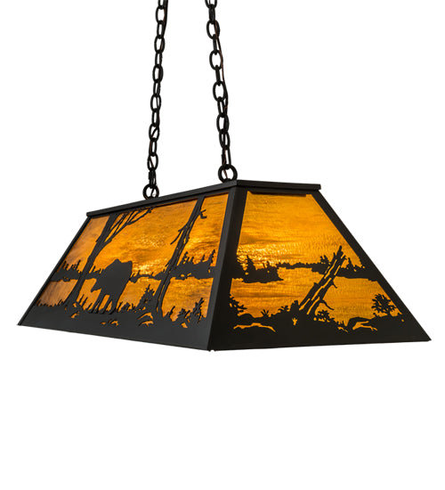 Meyda Lighting Bear at Lake 39" 6-Light Timeless Bronze Island Pendant Light With Honey Art Shade Glass