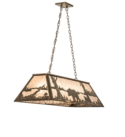 Meyda Lighting Bear at Lake 48" 6-Light Antique Copper Island Pendant Light With Silver Mica Shade Glass