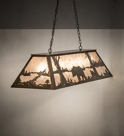 Meyda Lighting Bear at Lake 48" 6-Light Antique Copper Island Pendant Light With Silver Mica Shade Glass