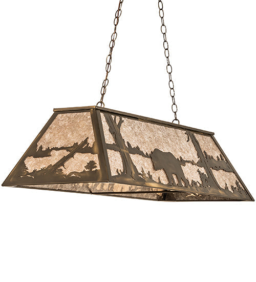 Meyda Lighting Bear at Lake 48" 6-Light Antique Copper Island Pendant Light With Silver Mica Shade Glass