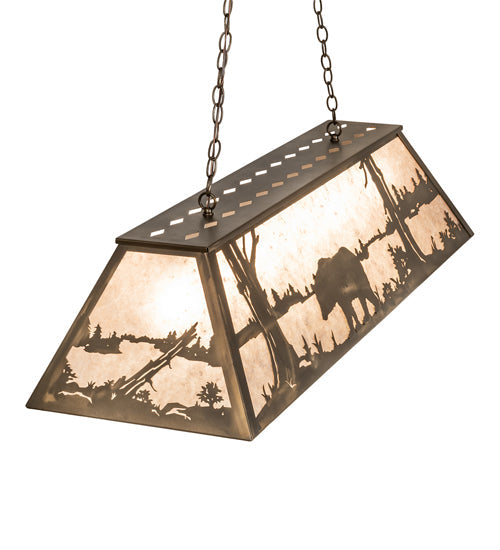 Meyda Lighting Bear at Lake 48" 6-Light Antique Copper Island Pendant Light With Silver Mica Shade Glass