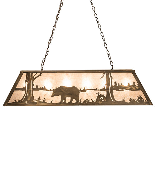 Meyda Lighting Bear at Lake 48" 6-Light Antique Copper Island Pendant Light With Silver Mica Shade Glass