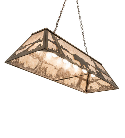 Meyda Lighting Bear at Lake 48" 6-Light Antique Copper Island Pendant Light With Silver Mica Shade Glass