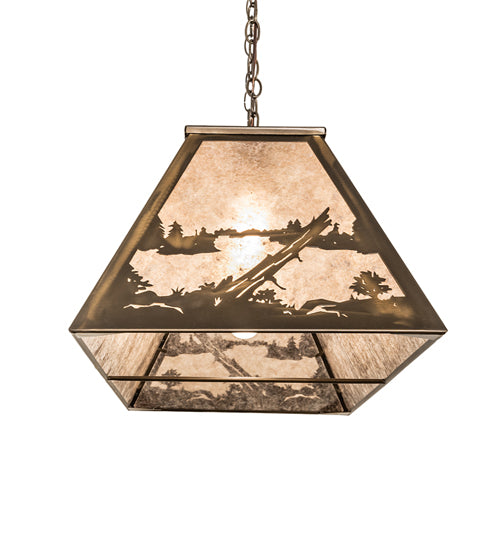 Meyda Lighting Bear at Lake 48" 6-Light Antique Copper Island Pendant Light With Silver Mica Shade Glass