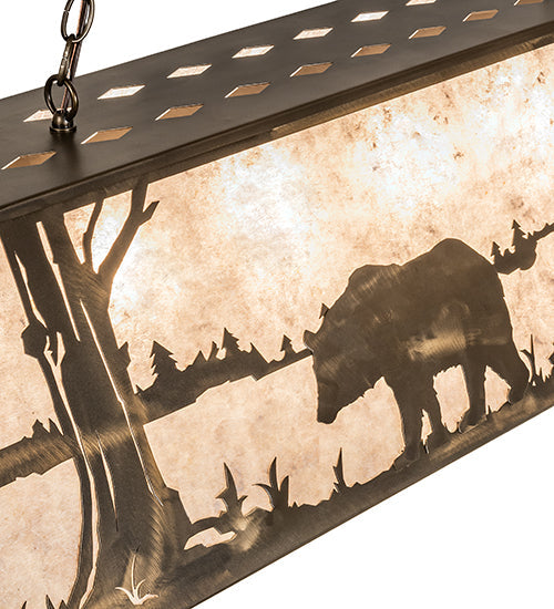 Meyda Lighting Bear at Lake 48" 6-Light Antique Copper Island Pendant Light With Silver Mica Shade Glass