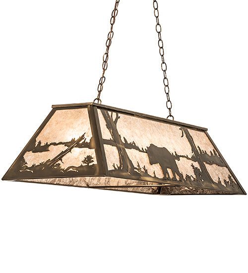 Meyda Lighting Bear at Lake 48" 6-Light Antique Copper Island Pendant Light With Silver Mica Shade Glass