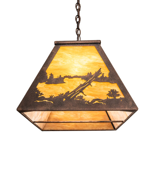 Meyda Lighting Bear at Lake 48" 6-Light Baroque Island Pendant Light With Ambra Siena Idalight Shade