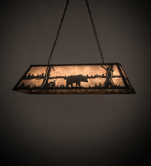 Meyda Lighting Bear at Lake 48" 6-Light Oil Rubbed Bronze Island Pendant Light With Silver Mica Shade Glass