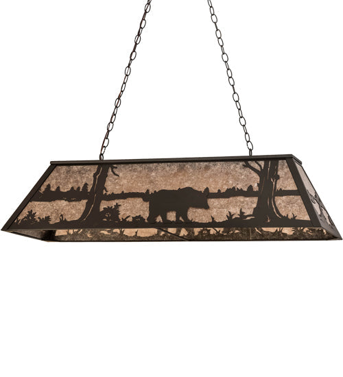 Meyda Lighting Bear at Lake 48" 6-Light Oil Rubbed Bronze Island Pendant Light With Silver Mica Shade Glass