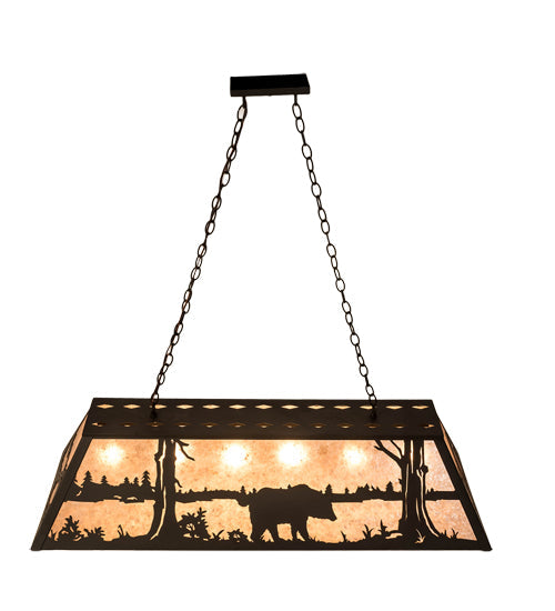 Meyda Lighting Bear at Lake 48" 6-Light Oil Rubbed Bronze Island Pendant Light With Silver Mica Shade Glass
