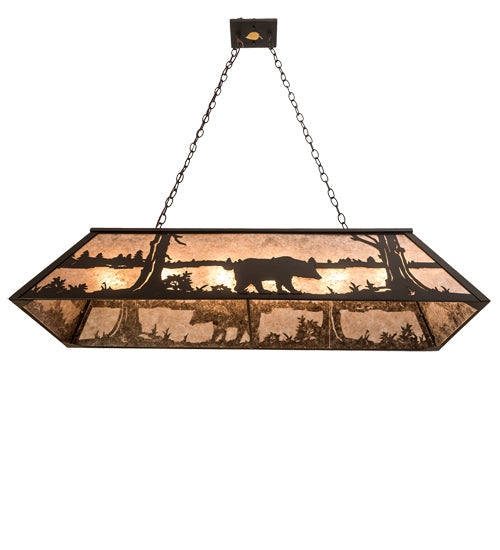 Meyda Lighting Bear at Lake 48" 6-Light Oil Rubbed Bronze Island Pendant Light With Silver Mica Shade Glass