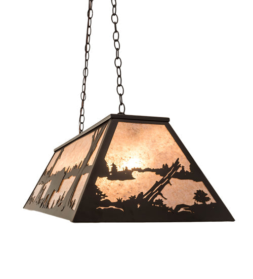 Meyda Lighting Bear at Lake 48" 6-Light Oil Rubbed Bronze Island Pendant Light With Silver Mica Shade Glass