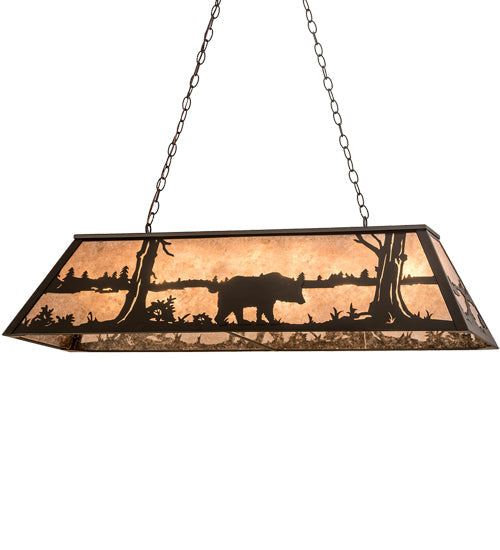Meyda Lighting Bear at Lake 48" 6-Light Oil Rubbed Bronze Island Pendant Light With Silver Mica Shade Glass