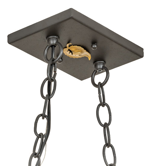Meyda Lighting Bear at Lake 48" 6-Light Old Wrought Iron Island Pendant Light With Silver Mica Shade Glass