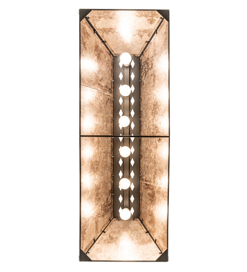 Meyda Lighting Bear at Lake 48" 6-Light Old Wrought Iron Island Pendant Light With Silver Mica Shade Glass