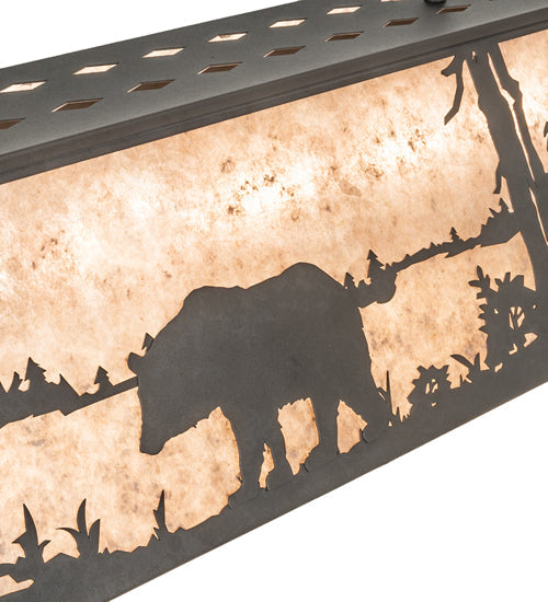 Meyda Lighting Bear at Lake 48" 6-Light Old Wrought Iron Island Pendant Light With Silver Mica Shade Glass