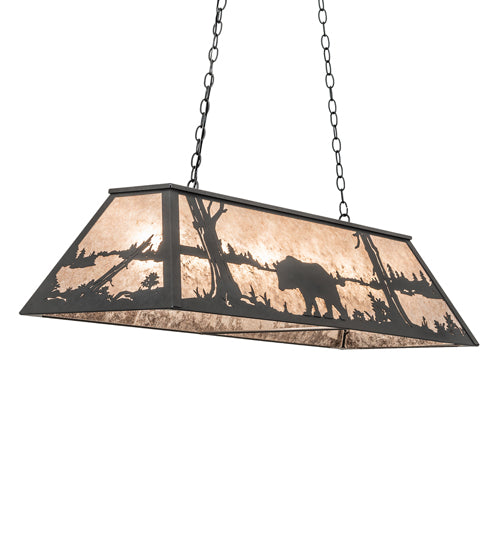 Meyda Lighting Bear at Lake 48" 6-Light Old Wrought Iron Island Pendant Light With Silver Mica Shade Glass