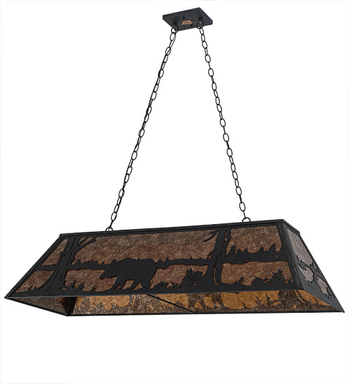 Meyda Lighting Bear at Lake 48" 6-Light Textured Black Island Pendant Light With Amber Mica Shade Glass
