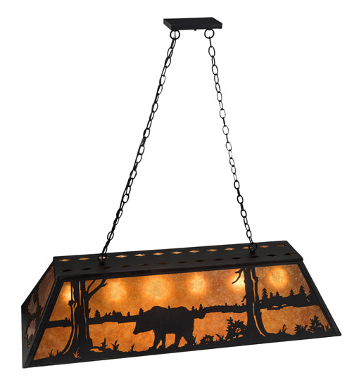 Meyda Lighting Bear at Lake 48" 6-Light Textured Black Island Pendant Light With Amber Mica Shade Glass