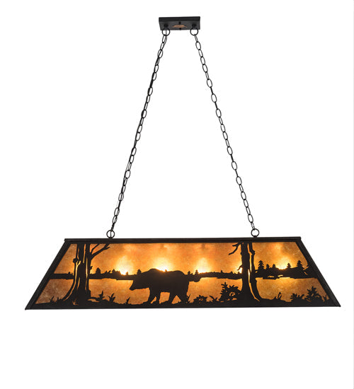 Meyda Lighting Bear at Lake 48" 6-Light Textured Black Island Pendant Light With Amber Mica Shade Glass
