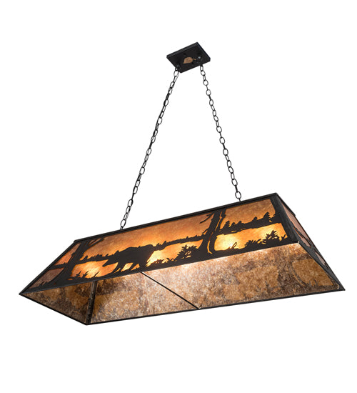 Meyda Lighting Bear at Lake 48" 6-Light Textured Black Island Pendant Light With Amber Mica Shade Glass