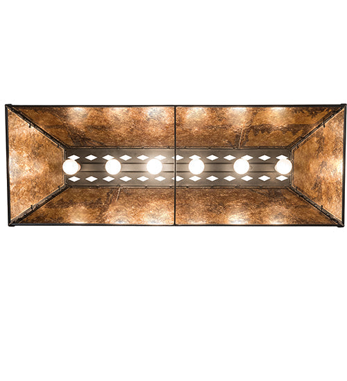 Meyda Lighting Bear at Lake 48" 6-Light Textured Black Island Pendant Light With Amber Mica Shade Glass
