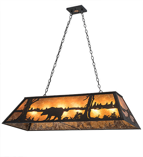Meyda Lighting Bear at Lake 48" 6-Light Textured Black Island Pendant Light With Amber Mica Shade Glass