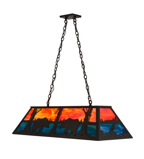 Meyda Lighting Bear at Lake 48" 6-Light Timeless Bronze Island Pendant Light With Orange & Blue Green Shade Glass