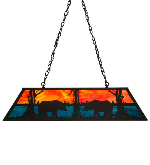 Meyda Lighting Bear at Lake 48" 6-Light Timeless Bronze Island Pendant Light With Orange & Blue Green Shade Glass