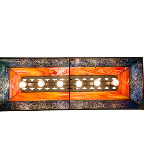 Meyda Lighting Bear at Lake 48" 6-Light Timeless Bronze Island Pendant Light With Orange & Blue Green Shade Glass