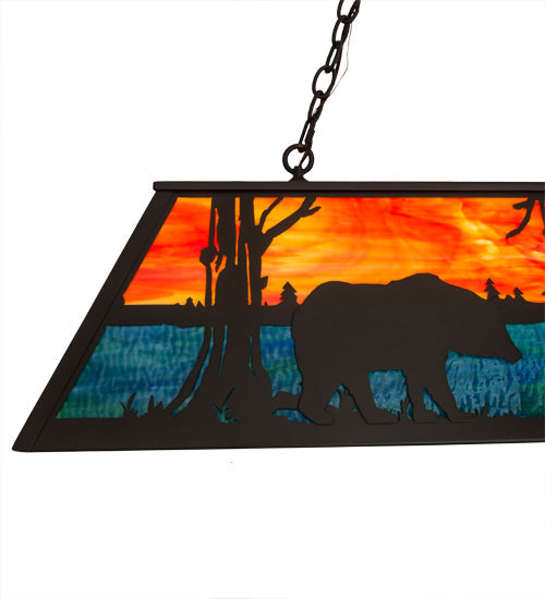 Meyda Lighting Bear at Lake 48" 6-Light Timeless Bronze Island Pendant Light With Orange & Blue Green Shade Glass