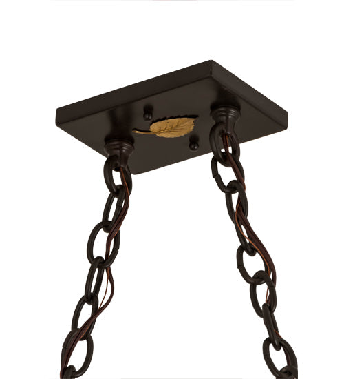 Meyda Lighting Bear at Lake 48" 6-Light Timeless Bronze Island Pendant Light With Orange & Blue Green Shade Glass