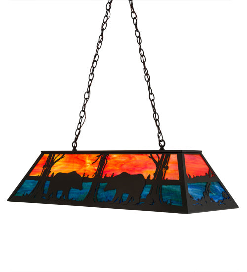 Meyda Lighting Bear at Lake 48" 6-Light Timeless Bronze Island Pendant Light With Orange & Blue Green Shade Glass
