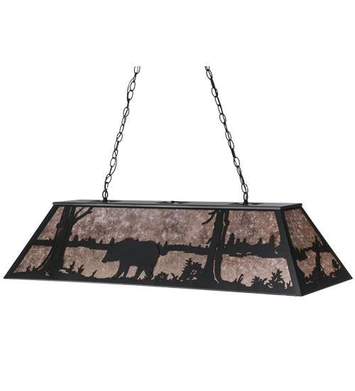 Meyda Lighting Bear at Lake 48" 9-Light Textured Black Island Pendant Light With Silver Mica Shade Glass