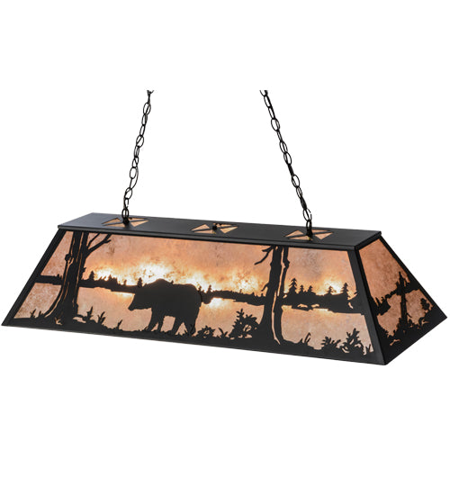 Meyda Lighting Bear at Lake 48" 9-Light Textured Black Island Pendant Light With Silver Mica Shade Glass