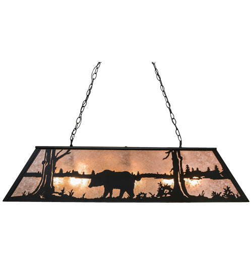 Meyda Lighting Bear at Lake 48" 9-Light Textured Black Island Pendant Light With Silver Mica Shade Glass