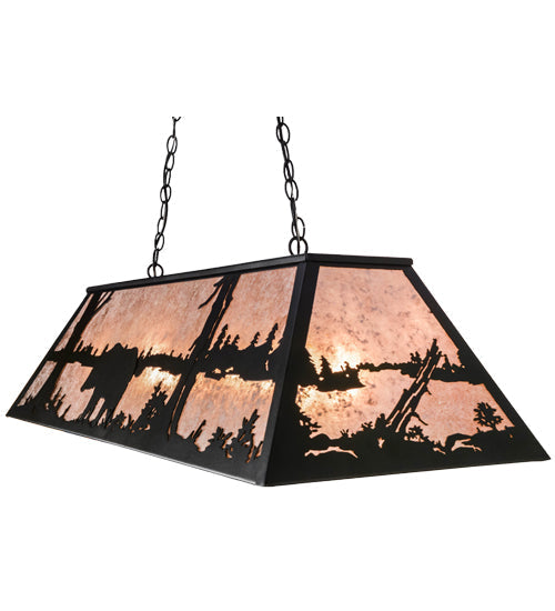 Meyda Lighting Bear at Lake 48" 9-Light Textured Black Island Pendant Light With Silver Mica Shade Glass