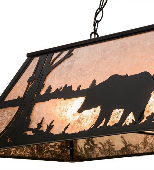 Meyda Lighting Bear at Lake 48" 9-Light Textured Black Island Pendant Light With Silver Mica Shade Glass
