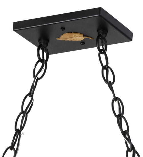 Meyda Lighting Bear at Lake 48" 9-Light Textured Black Island Pendant Light With Silver Mica Shade Glass