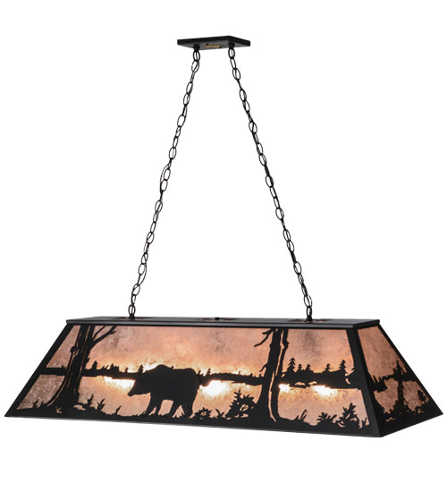 Meyda Lighting Bear at Lake 48" 9-Light Textured Black Island Pendant Light With Silver Mica Shade Glass