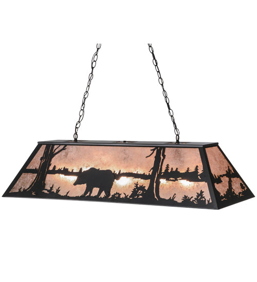 Meyda Lighting Bear at Lake 48" 9-Light Textured Black Island Pendant Light With Silver Mica Shade Glass