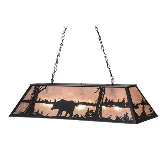 Meyda Lighting Bear at Lake 48" 9-Light Textured Black Island Pendant Light With Silver Mica Shade Glass