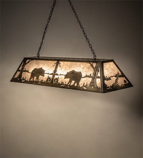 Meyda Lighting Bear at Lake 60" 9-Light Antique Copper Island Pendant Light With Silver Mica Shade Glass